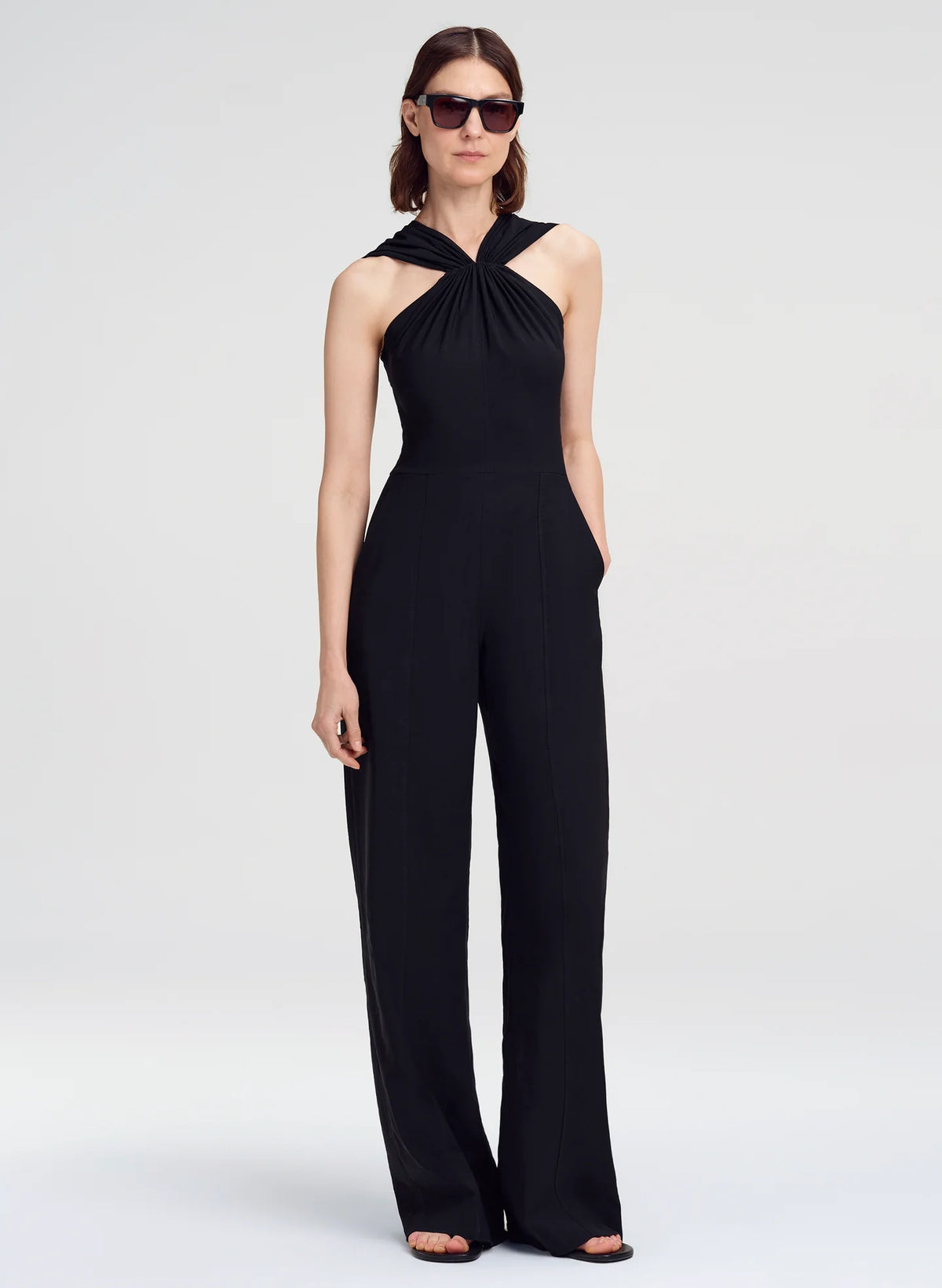 A.L.C. Elouise Stretch Linen Jumpsuit in Black