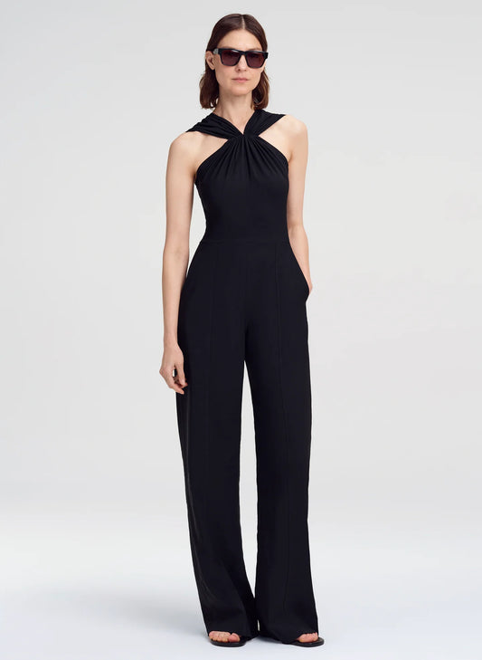 A.L.C. Elouise Stretch Linen Jumpsuit in Black