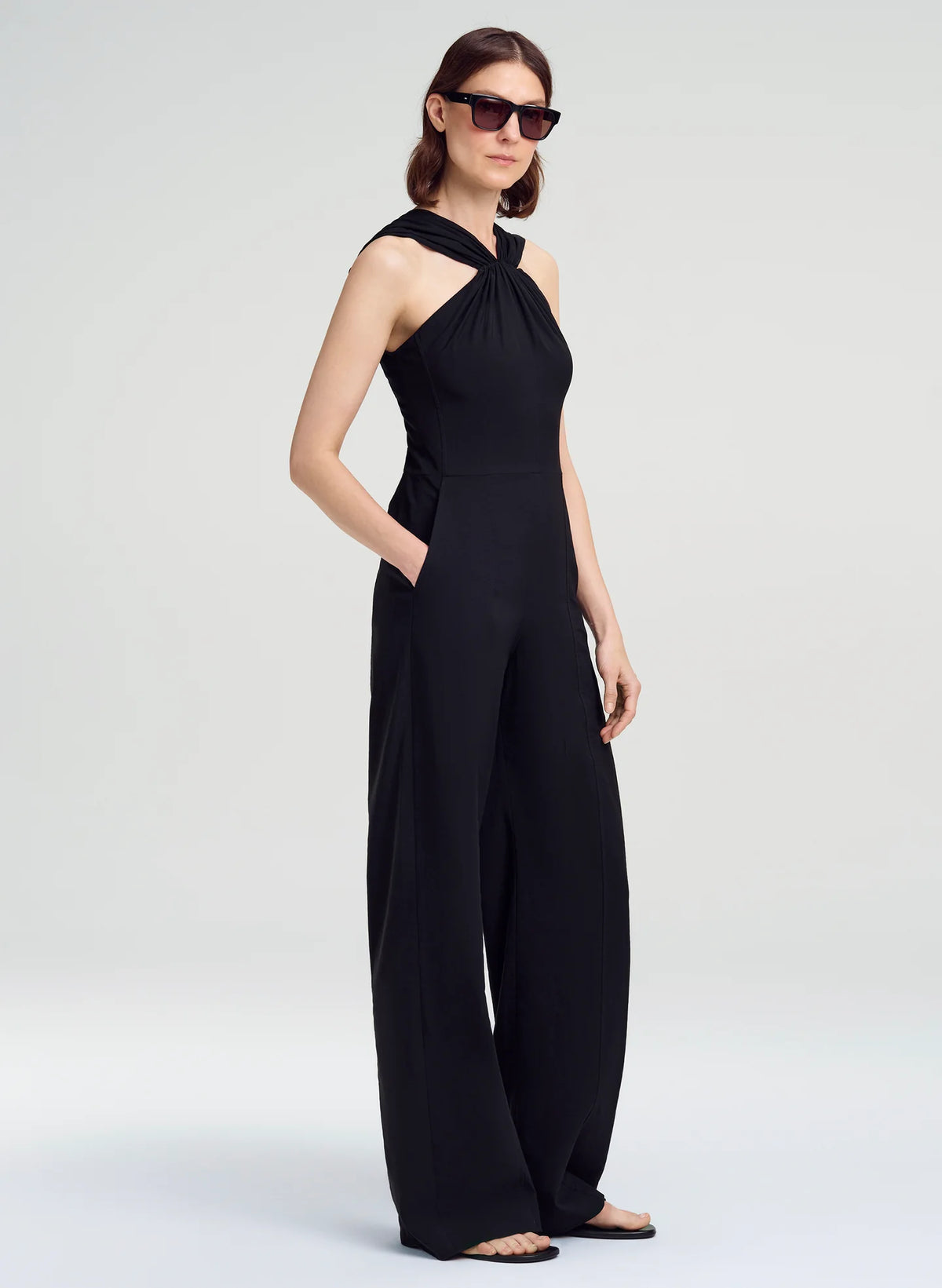 A.L.C. Elouise Stretch Linen Jumpsuit in Black
