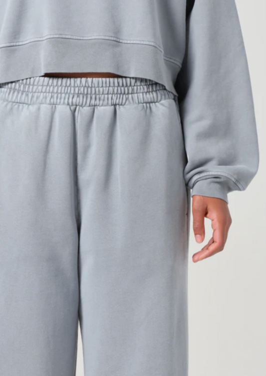 AGOLDE Elliot Pant in Mineral, close-up front view of elastic waistband