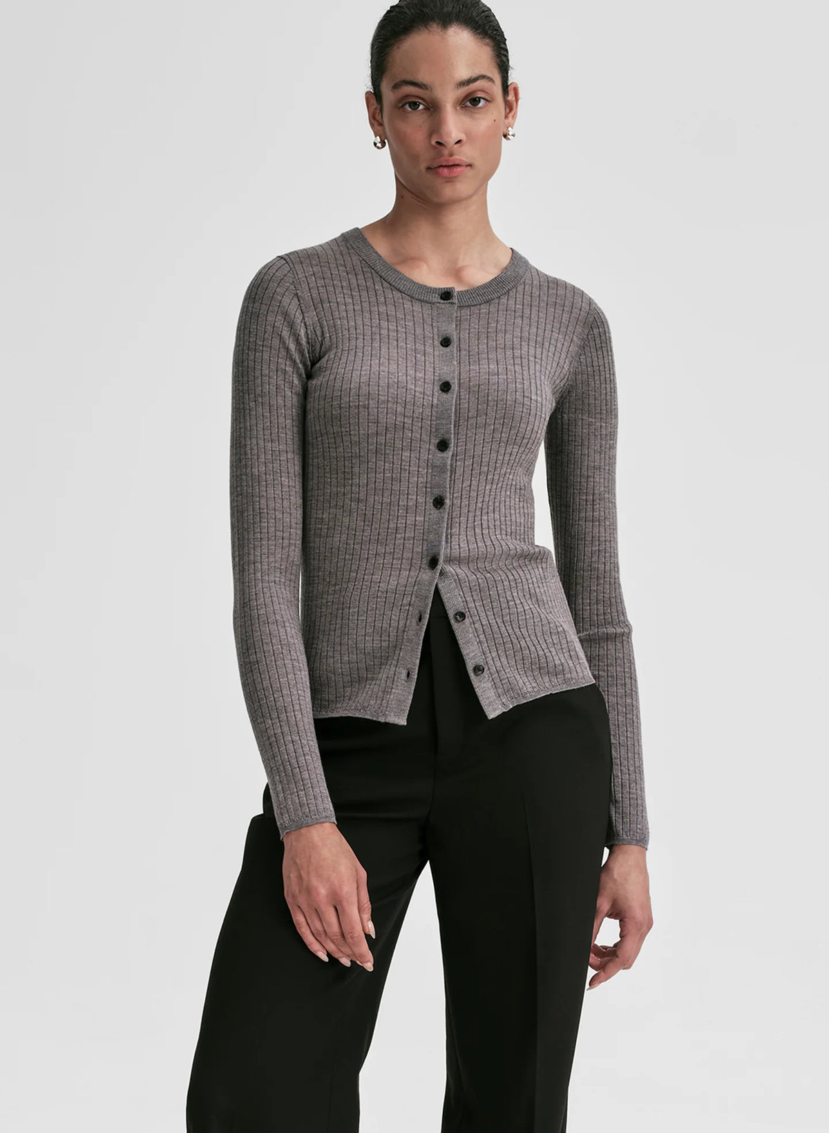A.L.C. Fisher Fine Merino Cardigan in Medium Heather Grey
