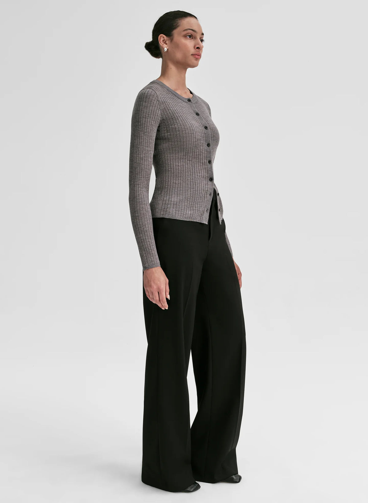 A.L.C. Fisher Fine Merino Cardigan in Medium Heather Grey
