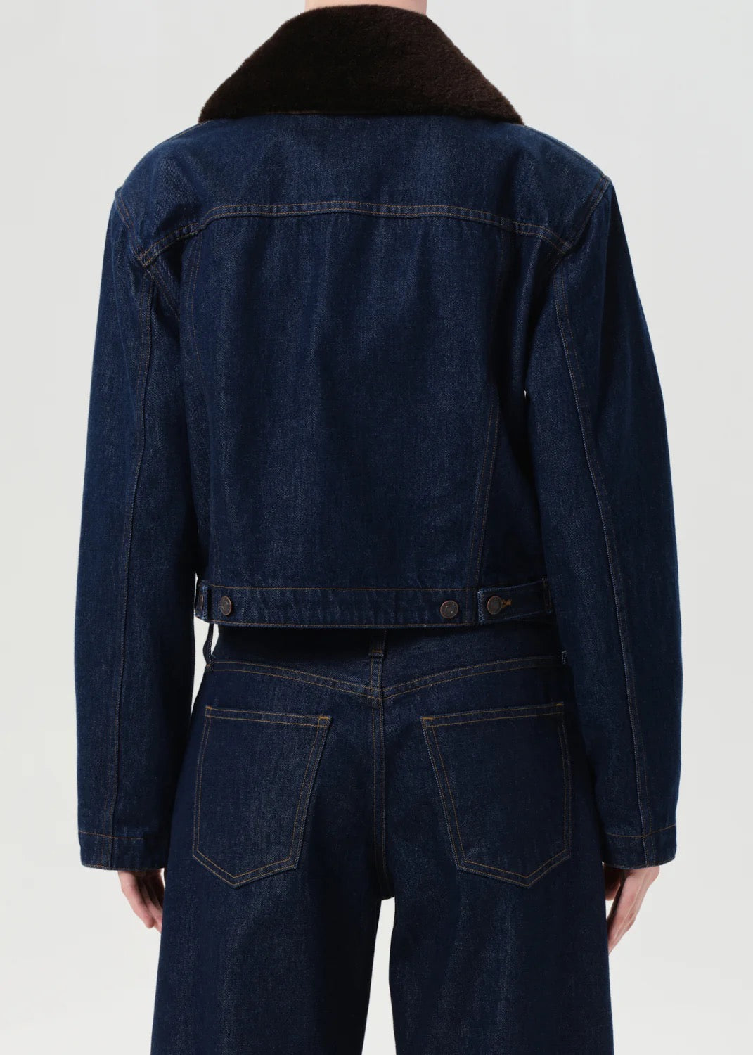 Walker Jacket Rinse – back view showing clean seam lines and cropped fit