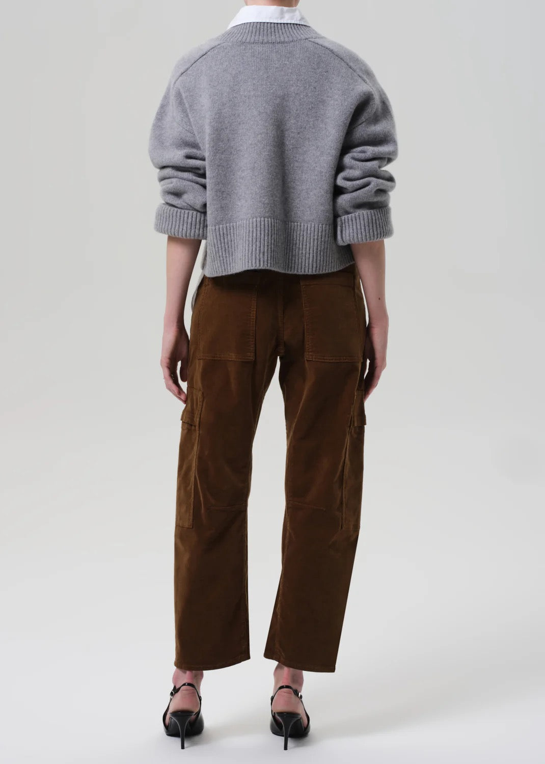 Back view of Marcelle Corduroy Cargos Manuka – back pockets and seam detail”