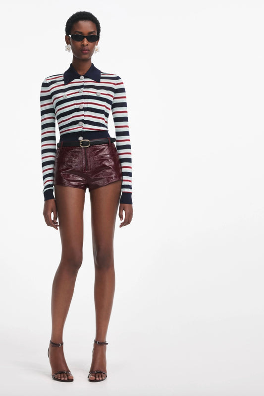 Self Portrait Navy Stripped Viscose Knit Top