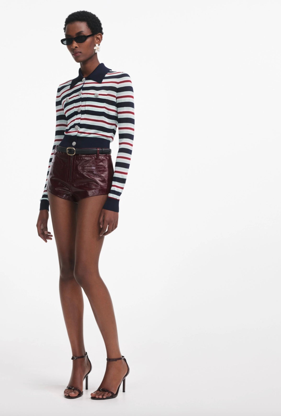 Self Portrait Navy Stripped Viscose Knit Top