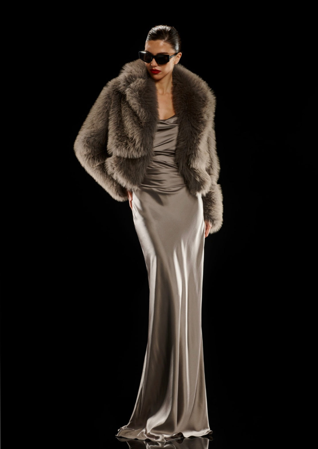 The Sei Faux Fur Bomber Ivory – front view cropped faux fur jacket