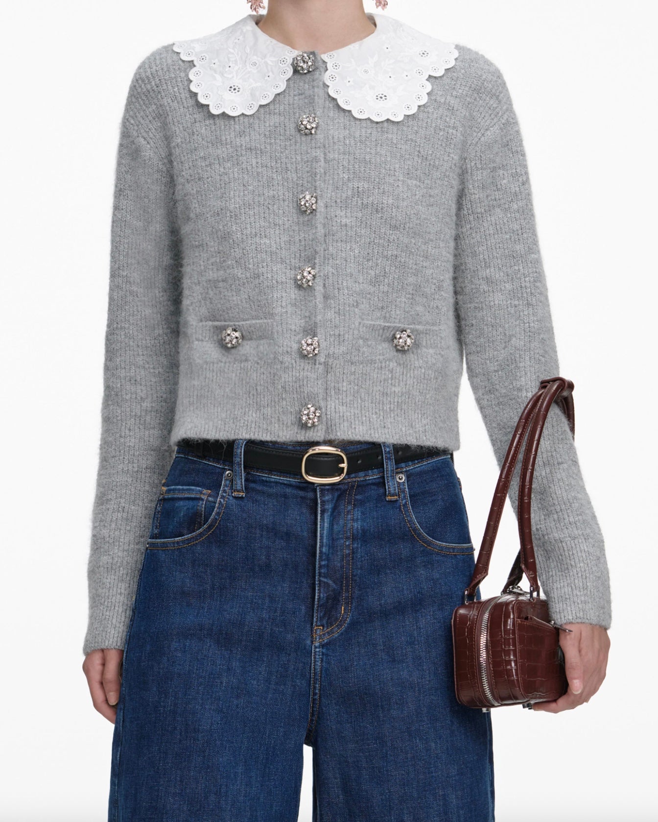 Self Portrait Grey Lace Collard Cardigan