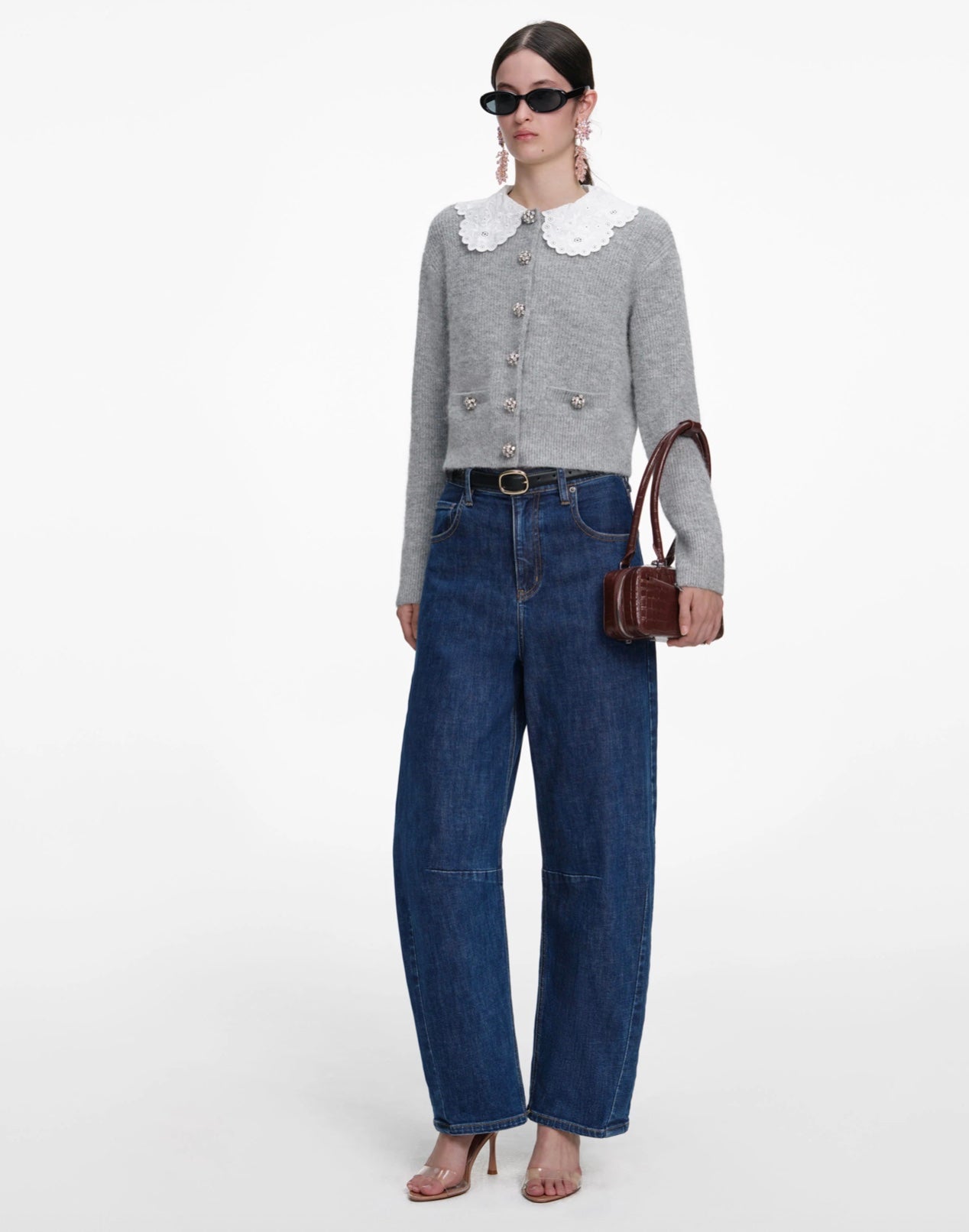 Self Portrait Grey Lace Collard Cardigan