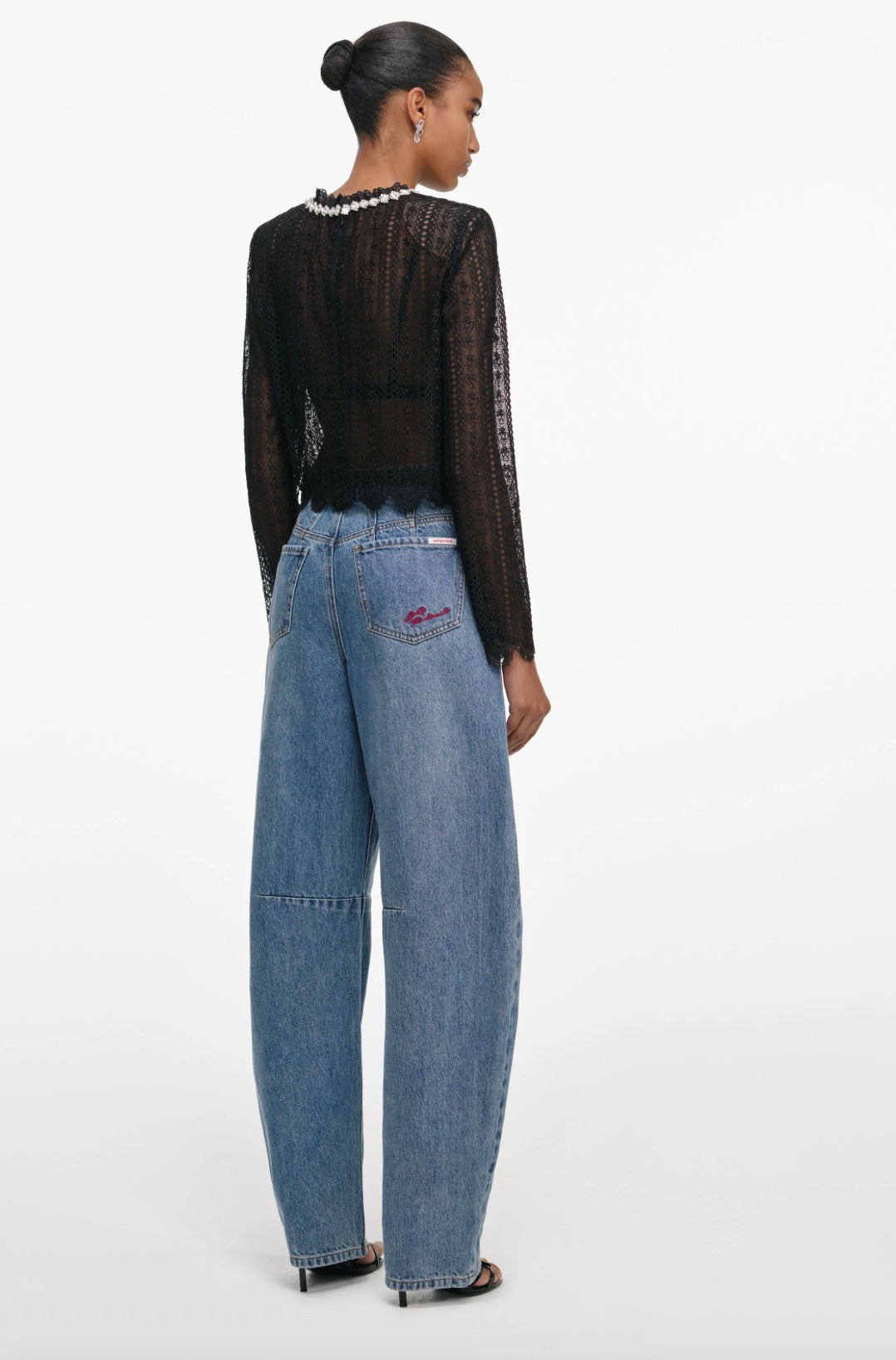 Self Portrait Black Organza Lace Top