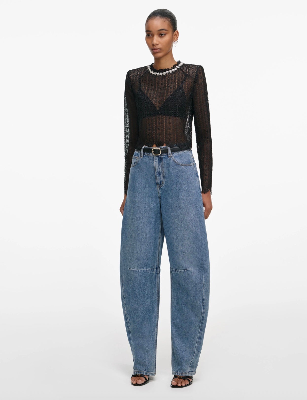 Self Portrait Black Organza Lace Top