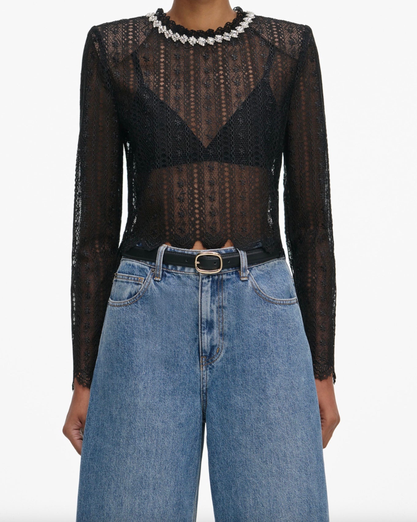Self Portrait Black Organza Lace Top