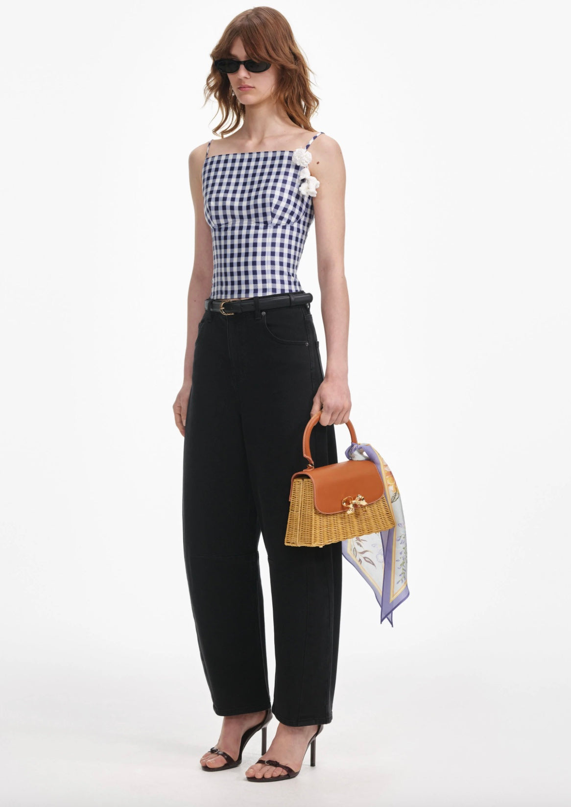 Self Portrait Navy Gingham Taffeta Top