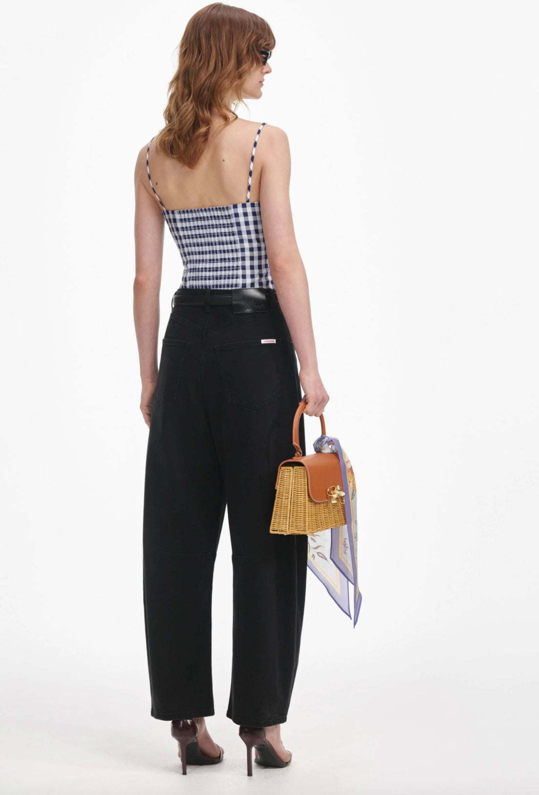 Self Portrait Navy Gingham Taffeta Top