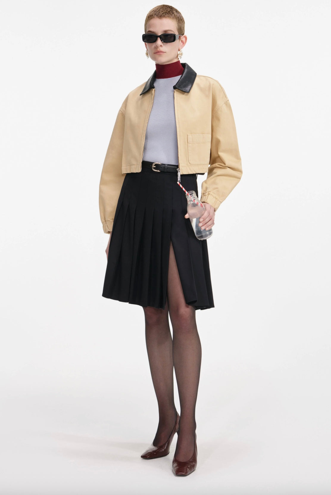 Self Portrait Beige Denim Cropped Jacket