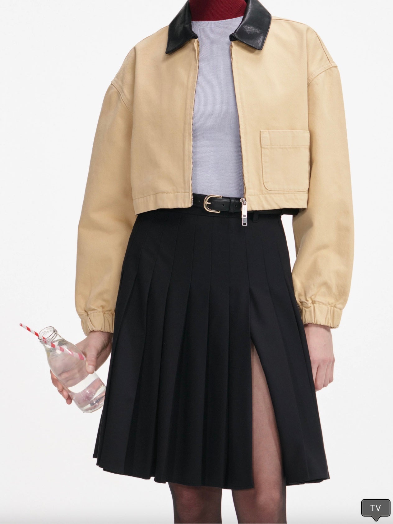 Self Portrait Beige Denim Cropped Jacket