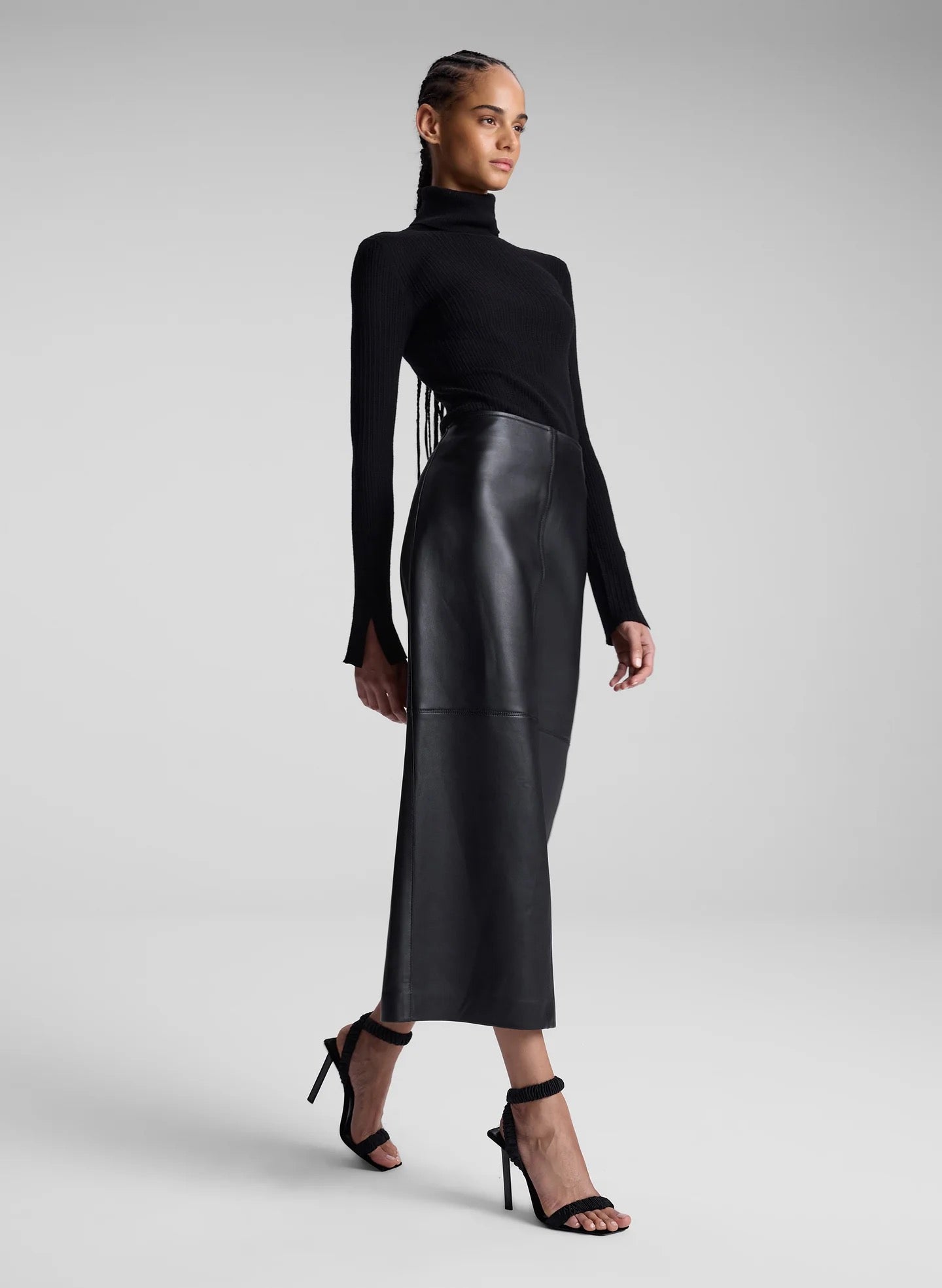 “Model wearing A.L.C. Marta Skirt — fluid pleated midi silhouette
