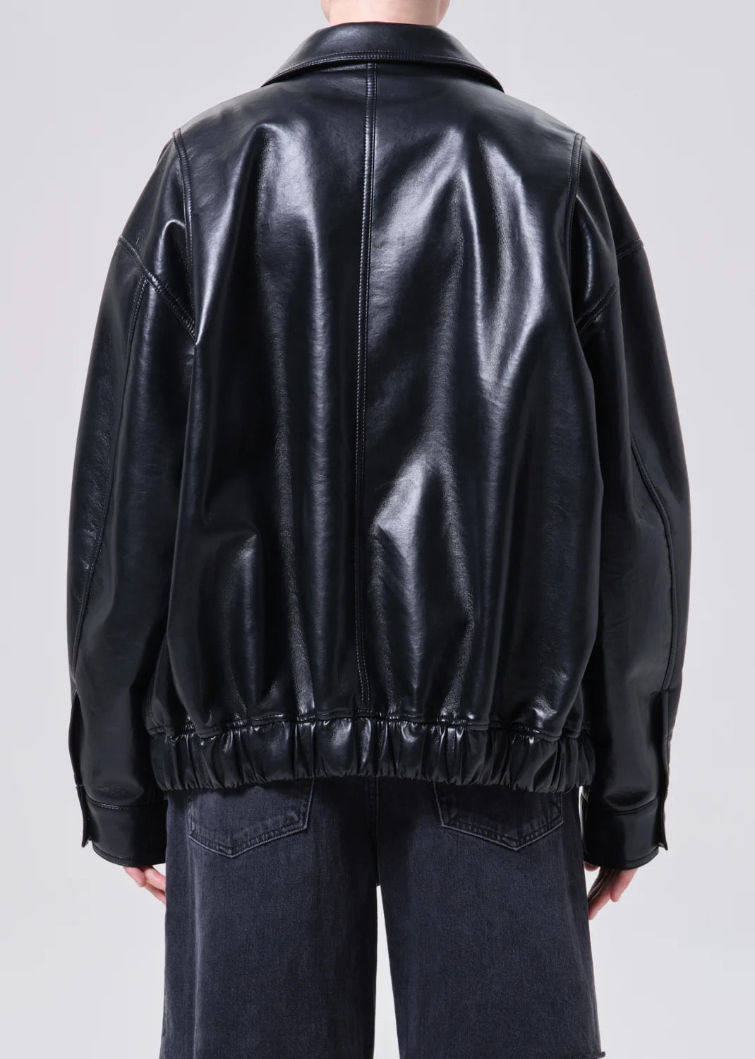 AGOLDE Aston Recycled Leather Bomber Jacket in Black