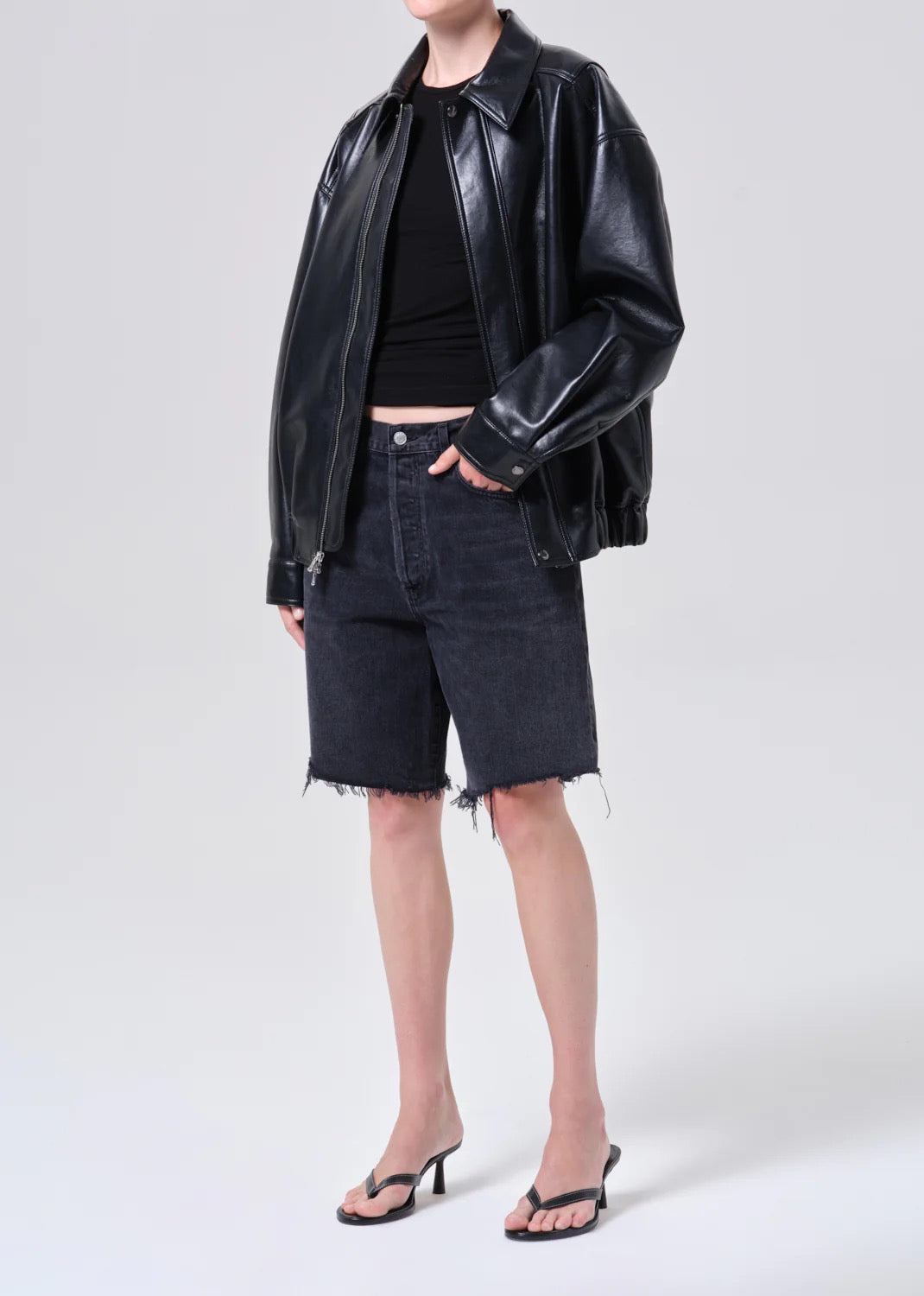 AGOLDE Aston Recycled Leather Bomber Jacket in Black