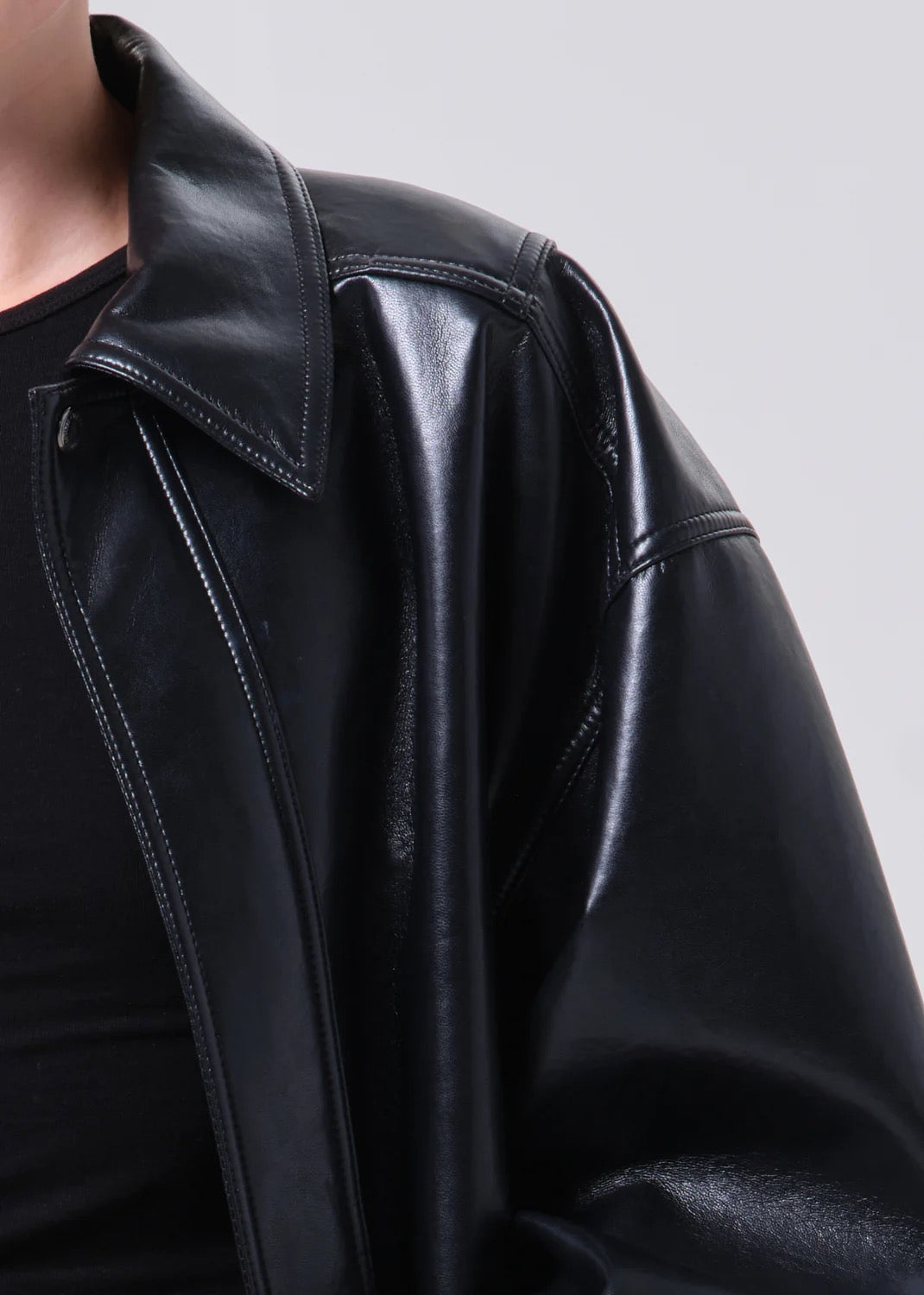 AGOLDE Aston Recycled Leather Bomber Jacket in Black