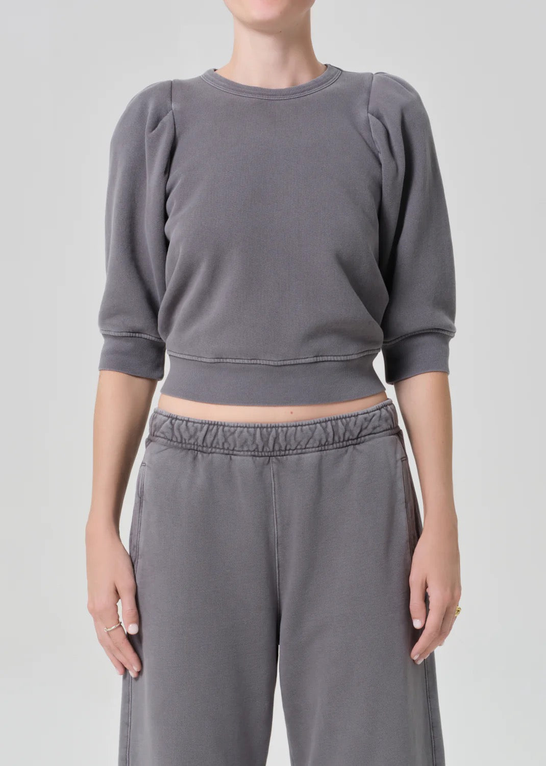 Citizens Of Humanity Pleated Short Sleeve Crew in Dark Grey