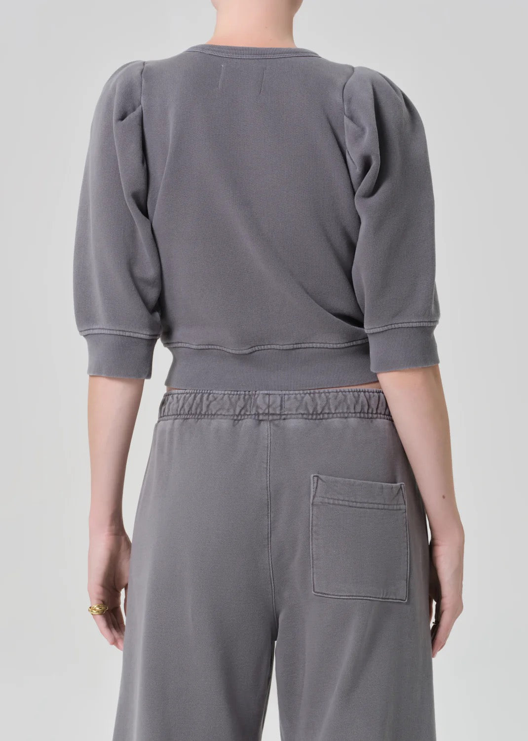 Citizens Of Humanity Pleated Short Sleeve Crew in Dark Grey