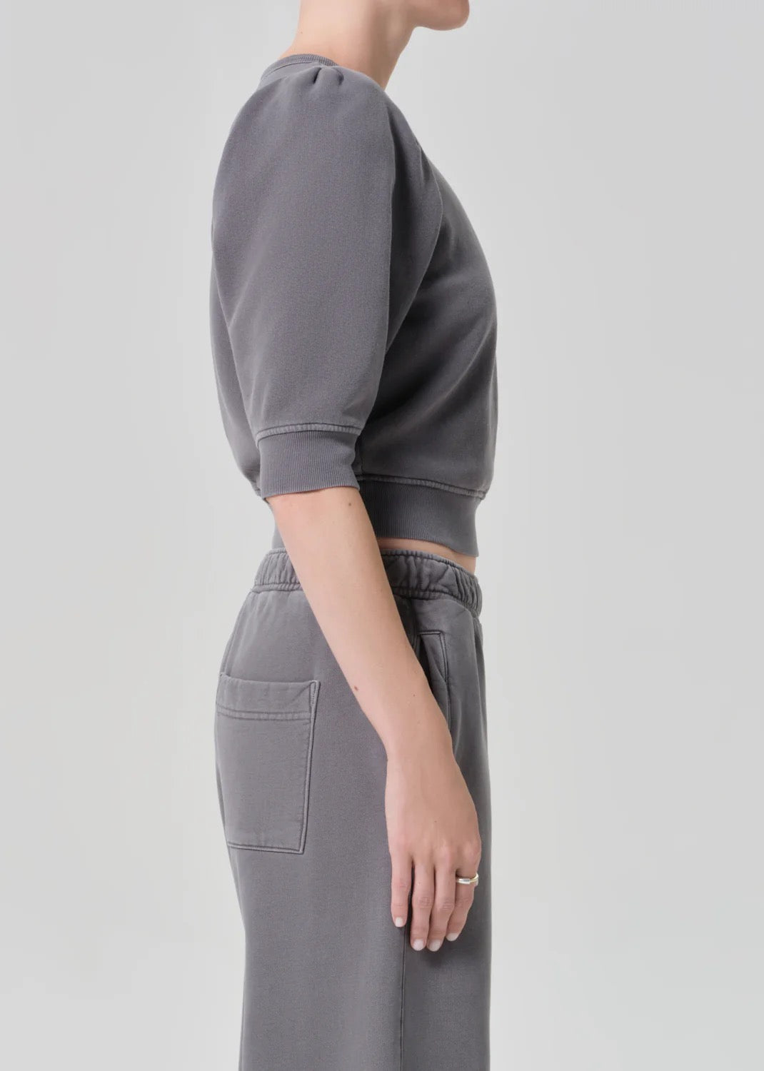 Citizens Of Humanity Pleated Short Sleeve Crew in Dark Grey