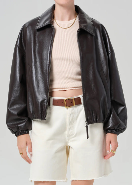 Citizens Of Humanity Bubble Hem Bomber Jacket in Chocolate