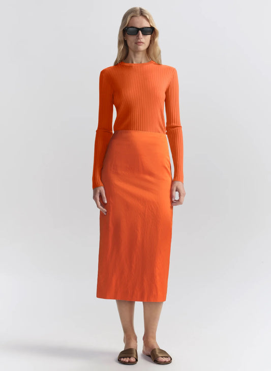 ALC Phoebe Satin Midi Skirt in Persimmon front view