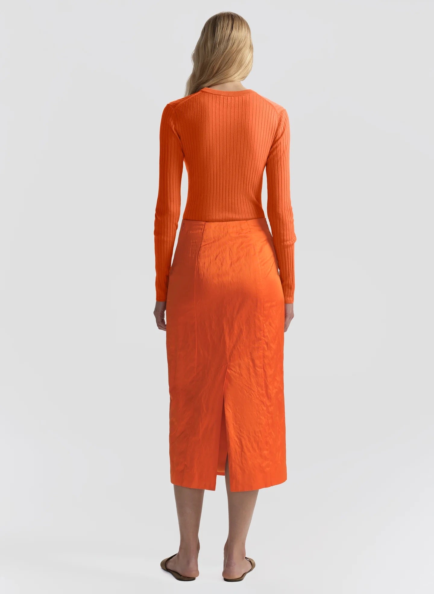 A.L.C. Phoebe Satin Midi Skirt in Persimmon back view