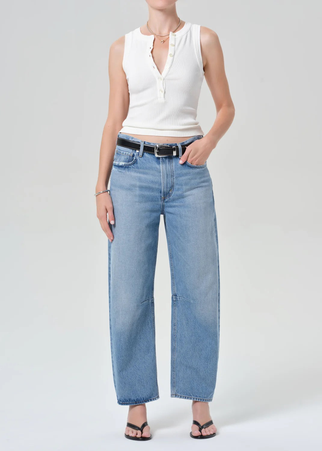 Sleeveless Citizens of Humanity tank styled with denim