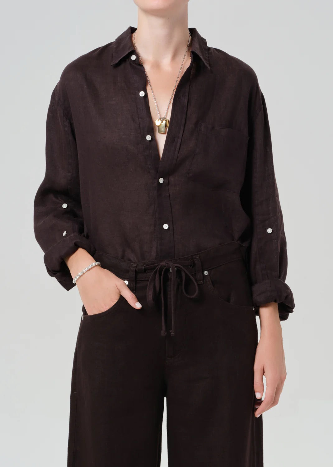 Citizens Of Humanity Kayla Shrunken Shirt In Chocolate