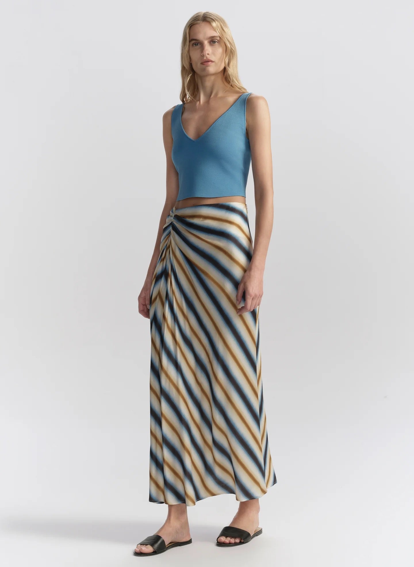 ALC Jean Striped Midi Skirt