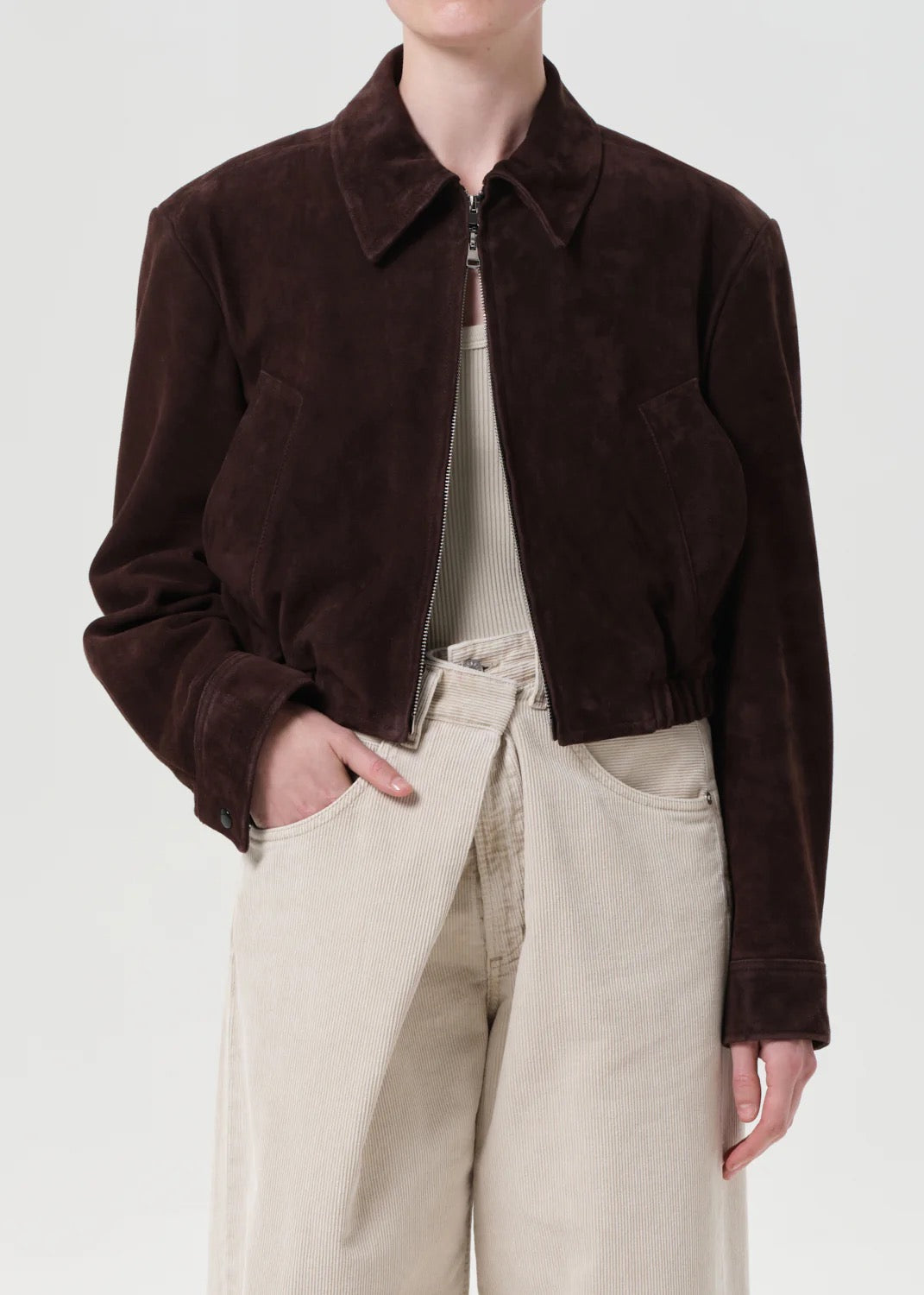 Agolde Nahla Cropped Suede Jacket In Root
