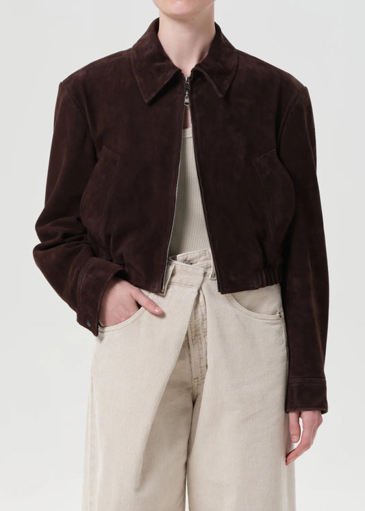 Agolde Nahla Cropped Suede Jacket In Root