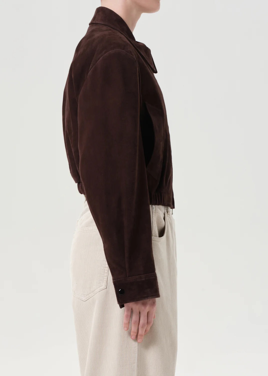Agolde Nahla Cropped Suede Jacket In Root
