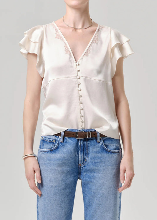 Citizens Of Humanity Lola Flutter Lace Sleeve Top