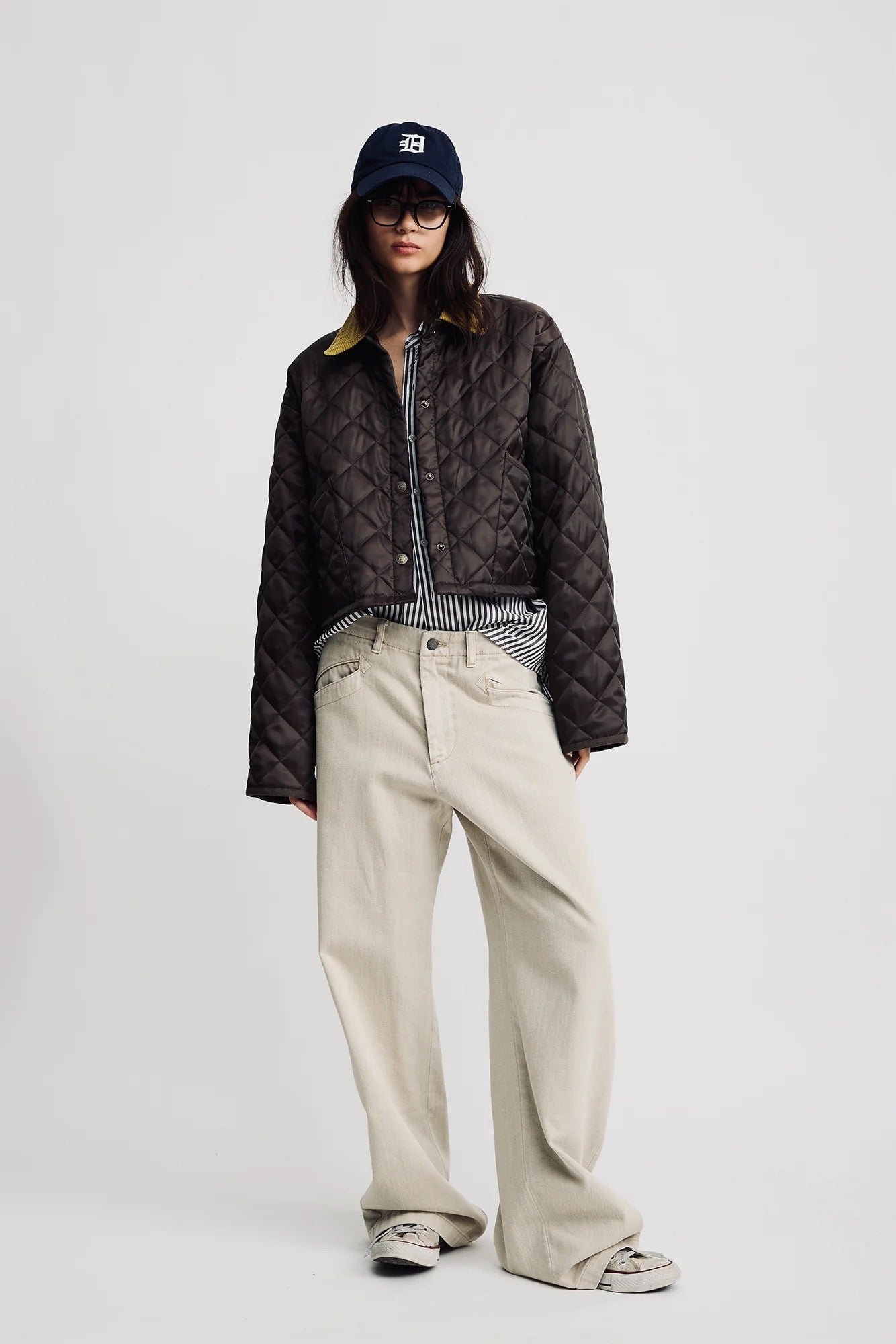 Denemist Cropped Quilted Jacket- Brown