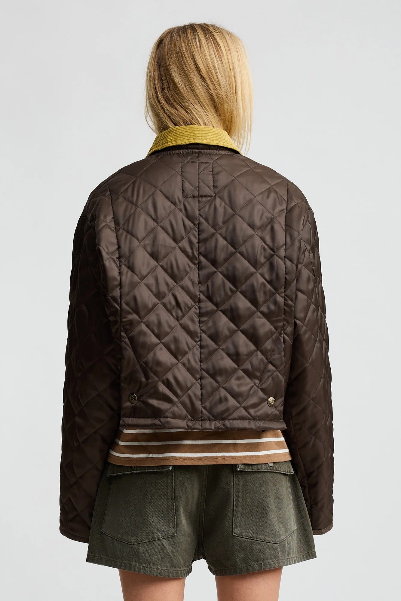 Denemist Cropped Quilted Jacket- Brown