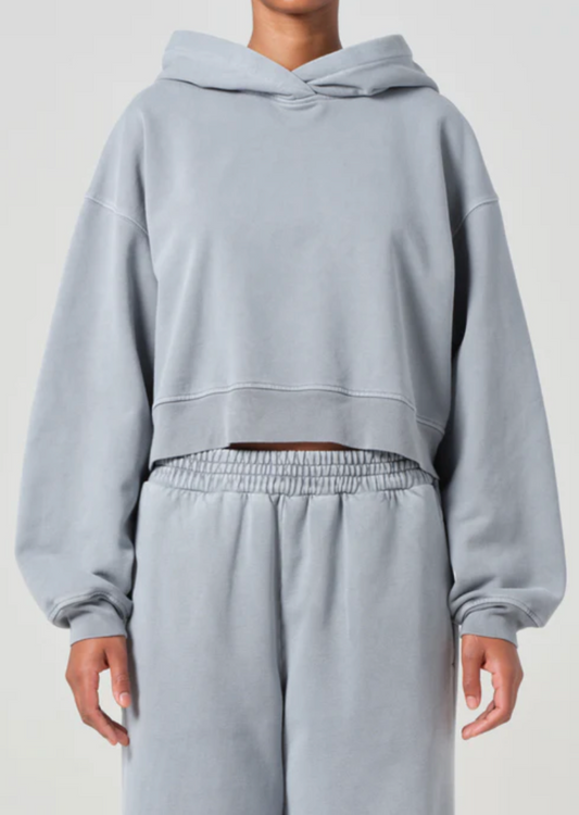 AGOLDE Mari Hoodie in Mineral, front view on model