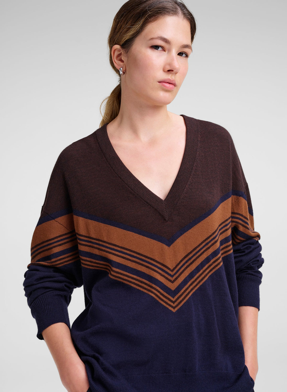 A.L.C. Nicole Fine Merino V-Neck Sweater in Butterscotch Combo