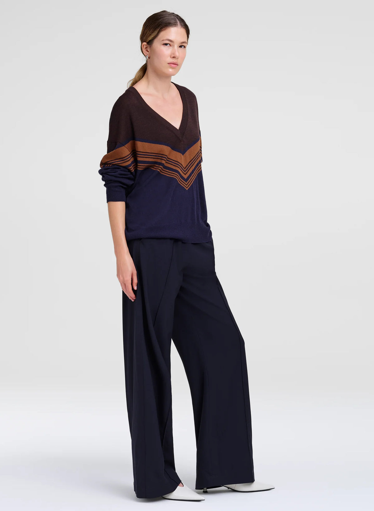 A.L.C. Nicole Fine Merino V-Neck Sweater in Butterscotch Combo