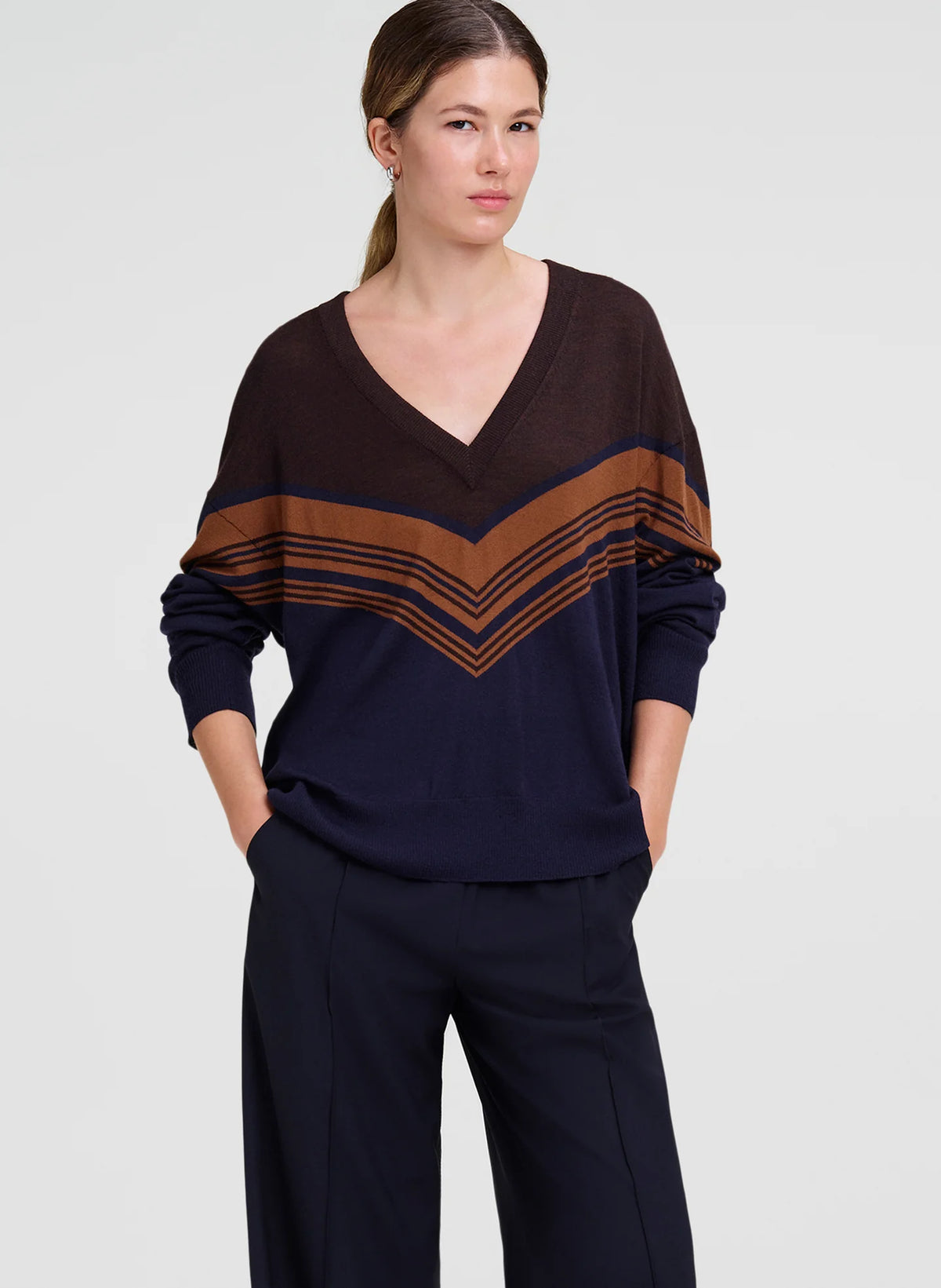 A.L.C. Nicole Fine Merino V-Neck Sweater in Butterscotch Combo