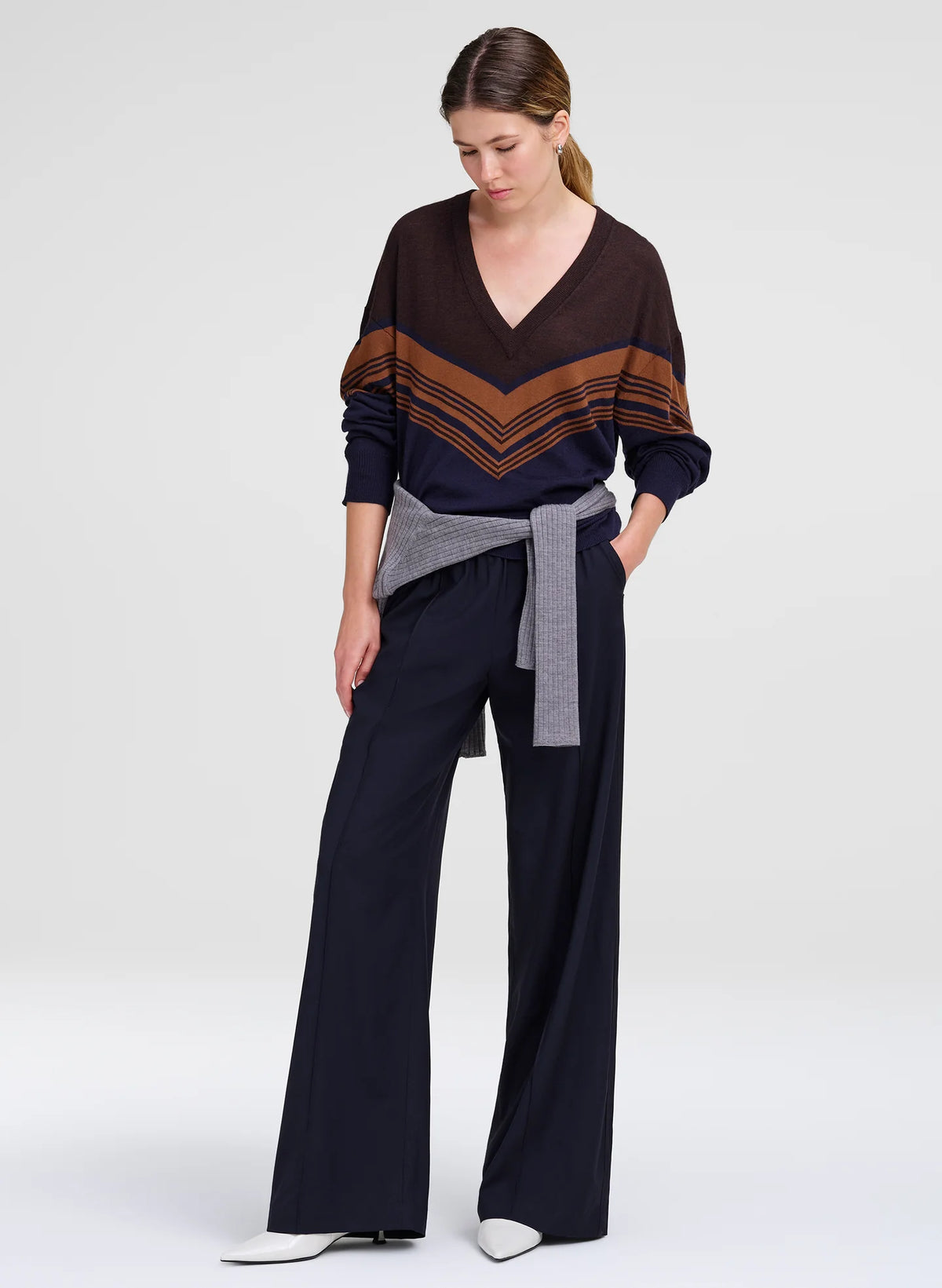 A.L.C. Nicole Fine Merino V-Neck Sweater in Butterscotch Combo