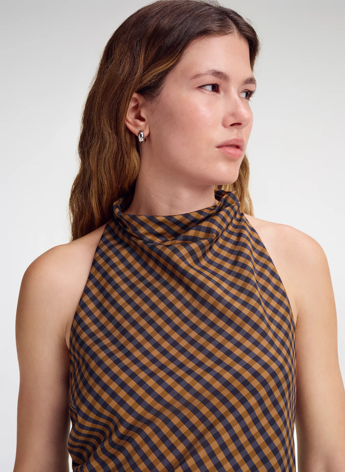 A.L.C. Penelope Check Top in Pecan / Navy