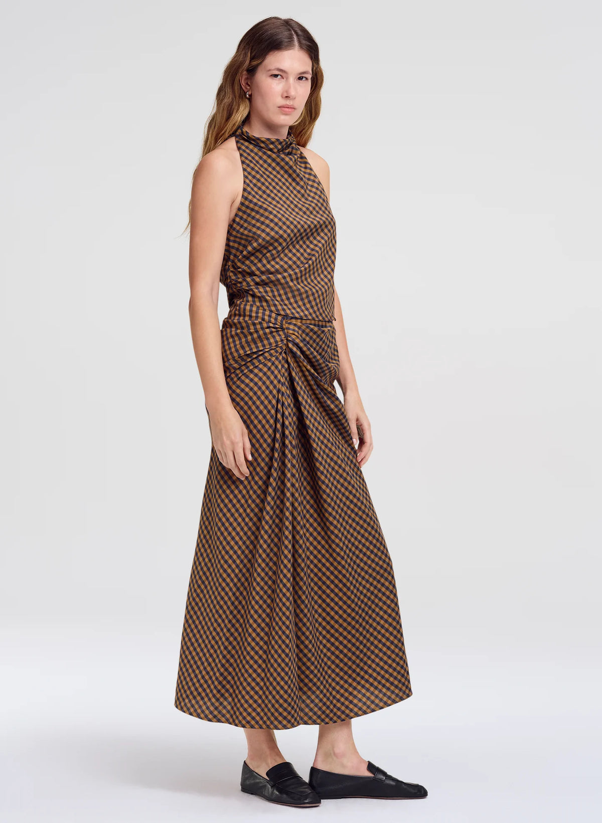A.L.C. Penelope Check Top in Pecan / Navy