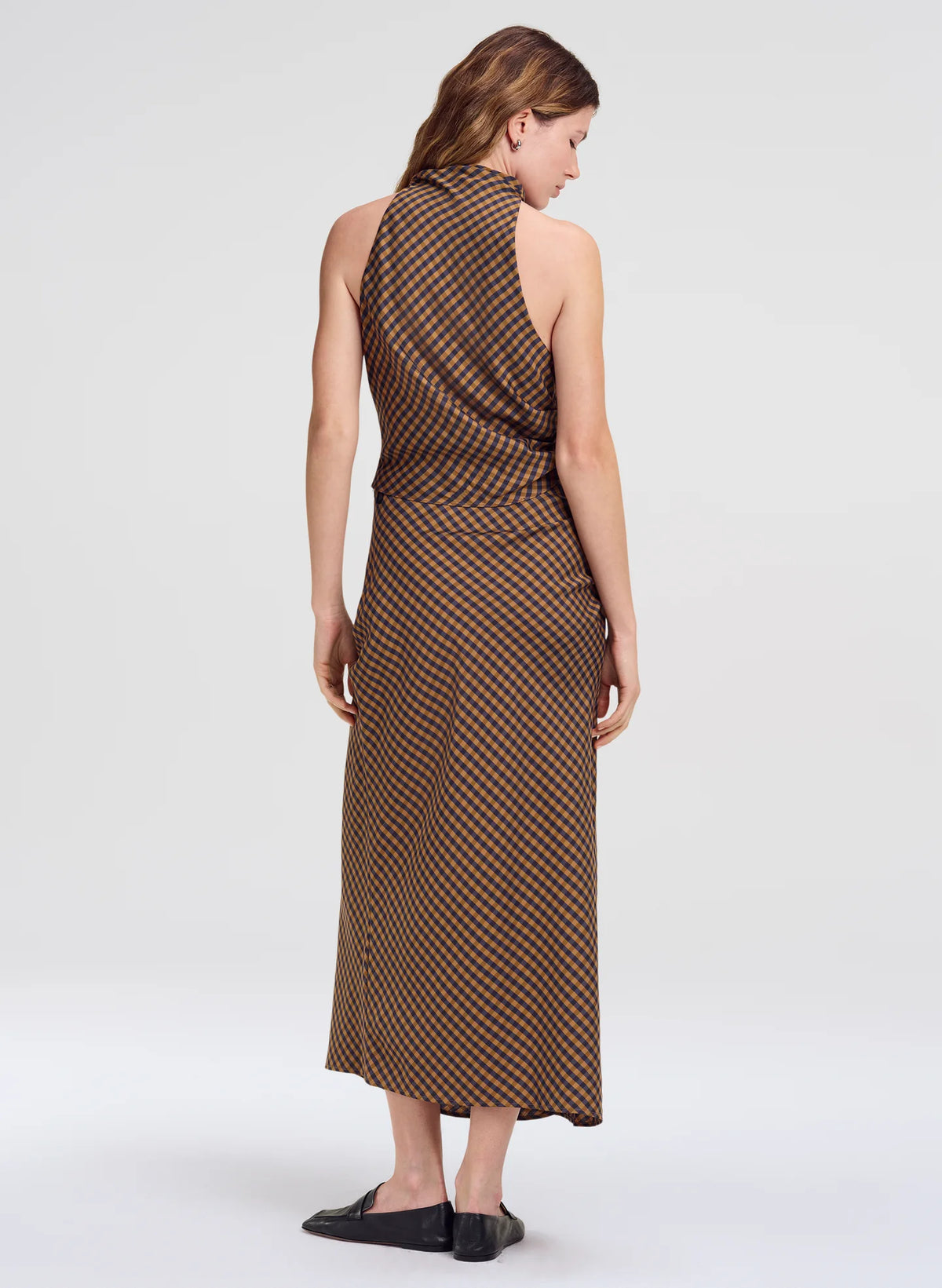 A.L.C. Penelope Check Top in Pecan / Navy