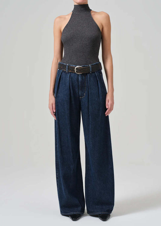 Citizens of Humanity Petra Pleated Trouser in Eden, front full-length view on model