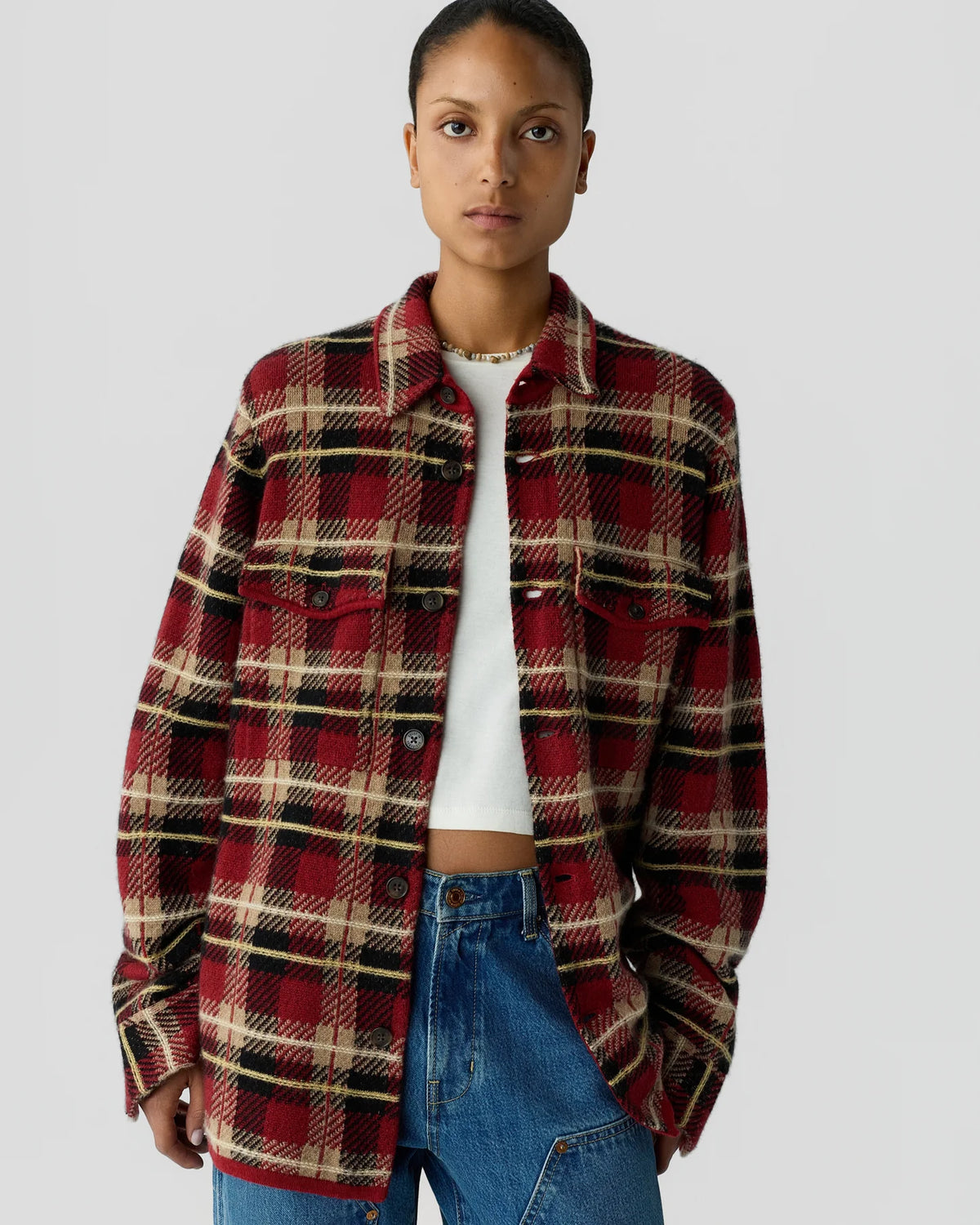 Guest in Residence Plaid Work Shirt in Carmine Combo