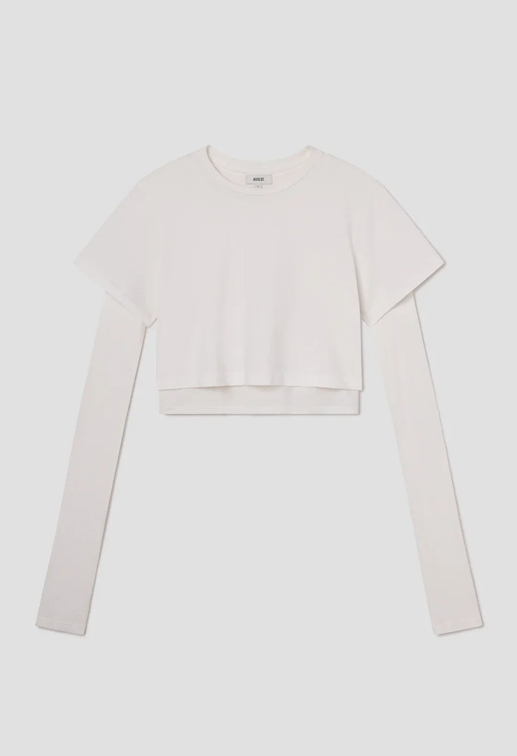 AGOLDE Romily Tee in White Ash, flat lay front view showing the double-layer construction